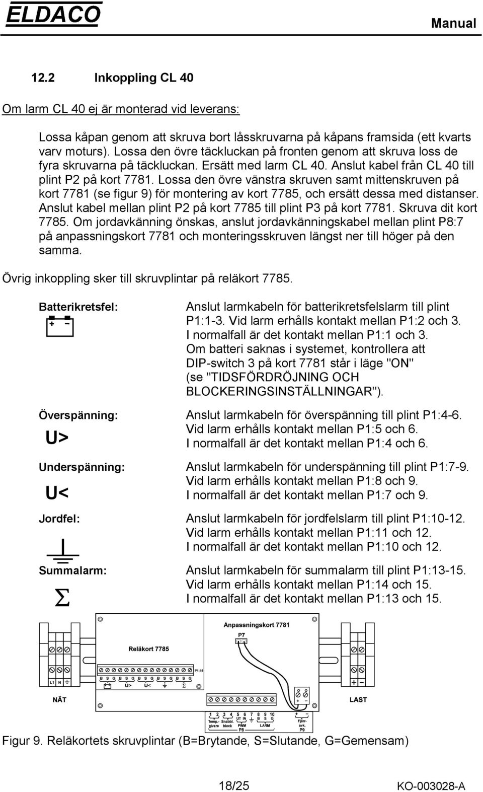 Lossa den övre vänstra skruven samt mittenskruven på kort 7781 (se figur 9) för montering av kort 7785, och ersätt dessa med distanser.