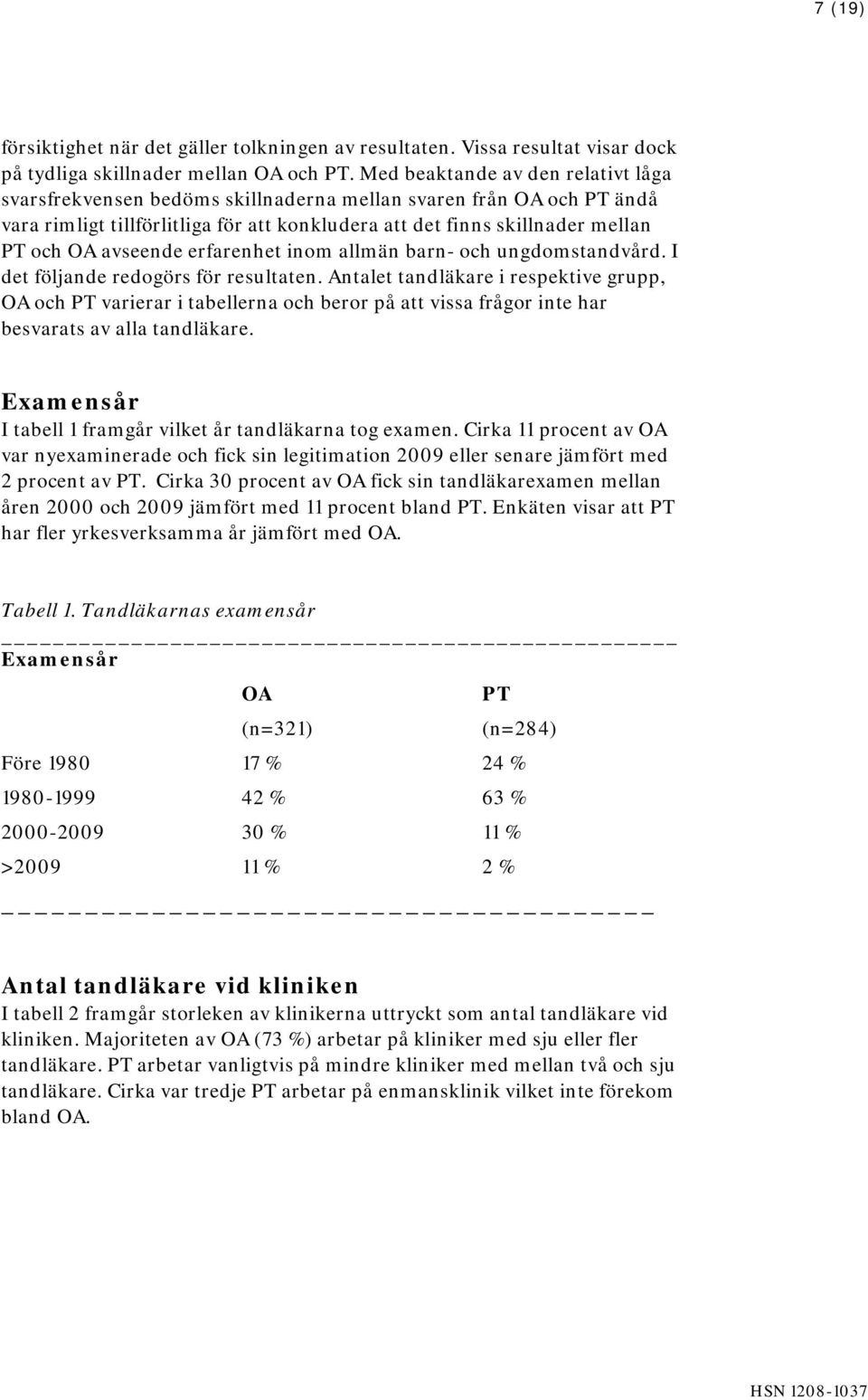 avseende erfarenhet inom allmän barn- och ungdomstandvård. I det följande redogörs för resultaten.
