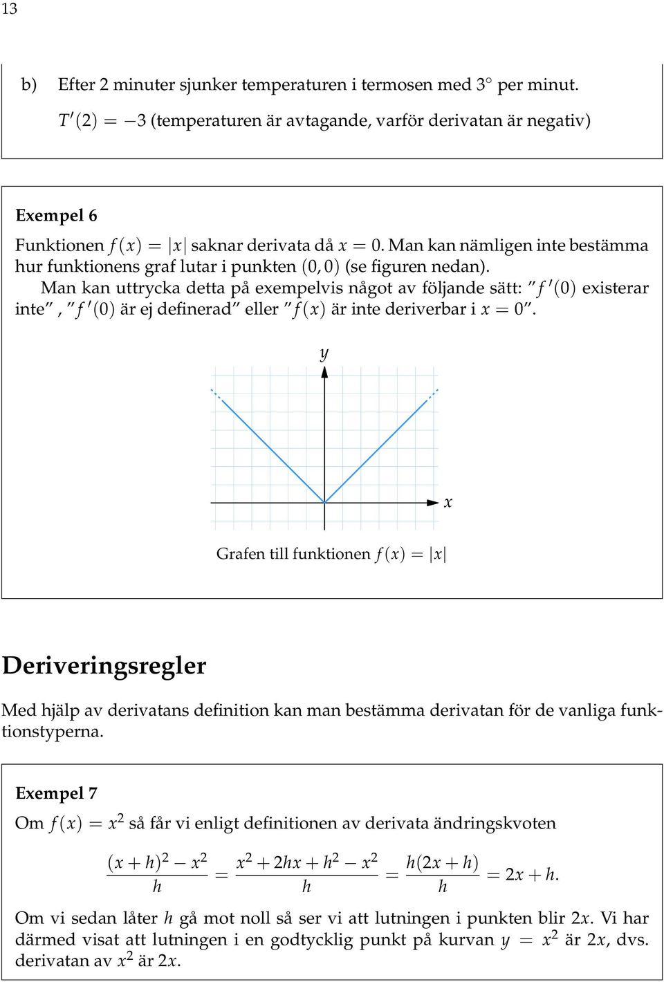 Man kan uttrycka detta på eempelvis något av följande sätt: f (0) eisterar inte, f (0) är ej definerad eller f () är inte deriverbar i = 0.