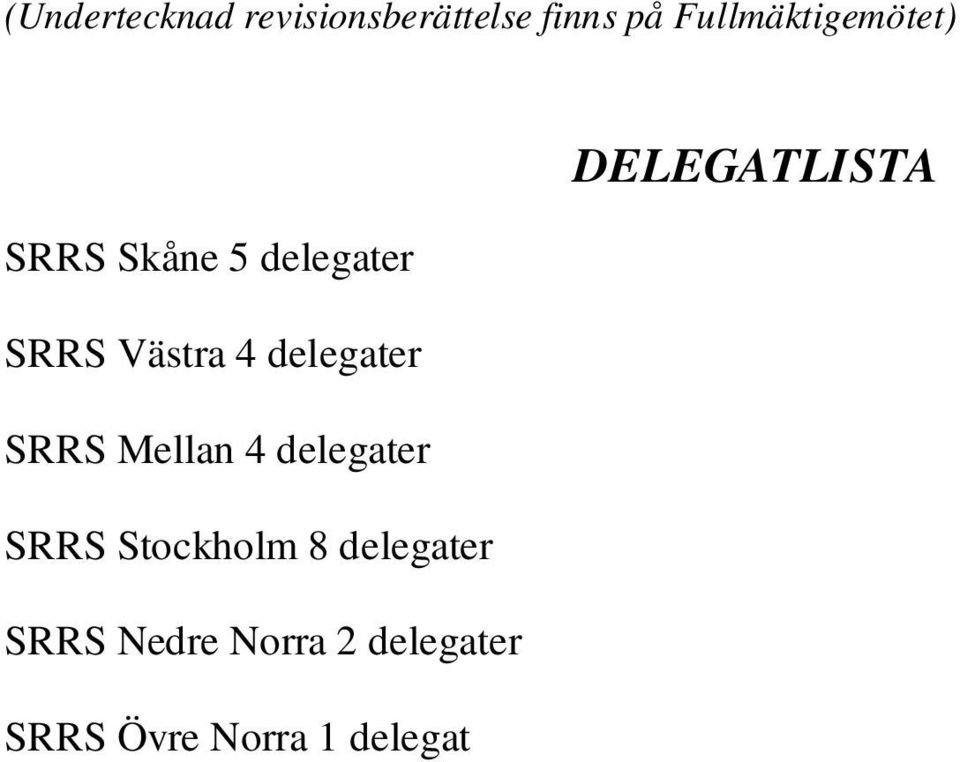 SRRS Västra 4 delegater SRRS Mellan 4 delegater SRRS