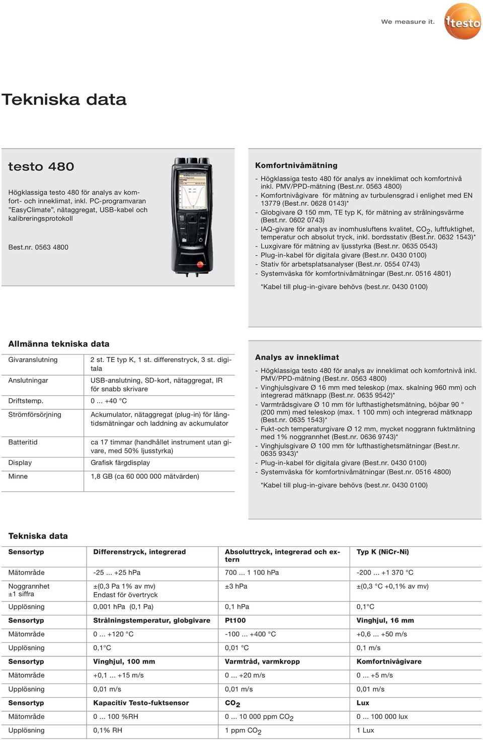 0563 4800) - Komfortnivågivare för mätning av turbulensgrad i enlighet med EN 13779 (Best.nr.