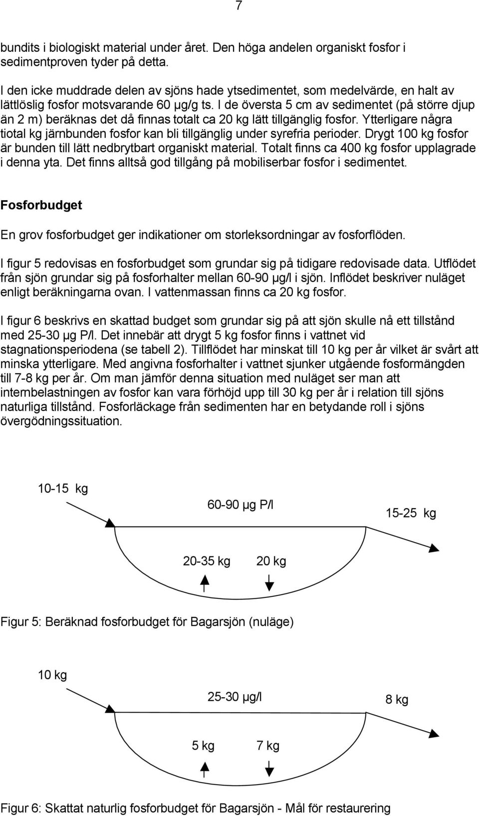 I de översta 5 cm av sedimentet (på större djup än 2 m) beräknas det då finnas totalt ca 20 kg lätt tillgänglig fosfor.