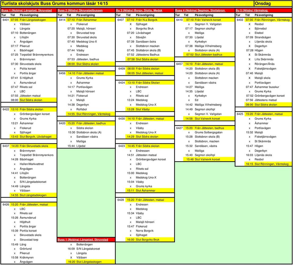 Åshammar 6424 13:10 Från Södra Skolan x Sandåsen västra x Portilavägen 07:47 Rikets sal 14:17 Portilavägen x Endresen 14:27 Malöga 07:47 Åshammar busskur x LBC x Malsjö hönseri x LBC 14:35 Liljedal x