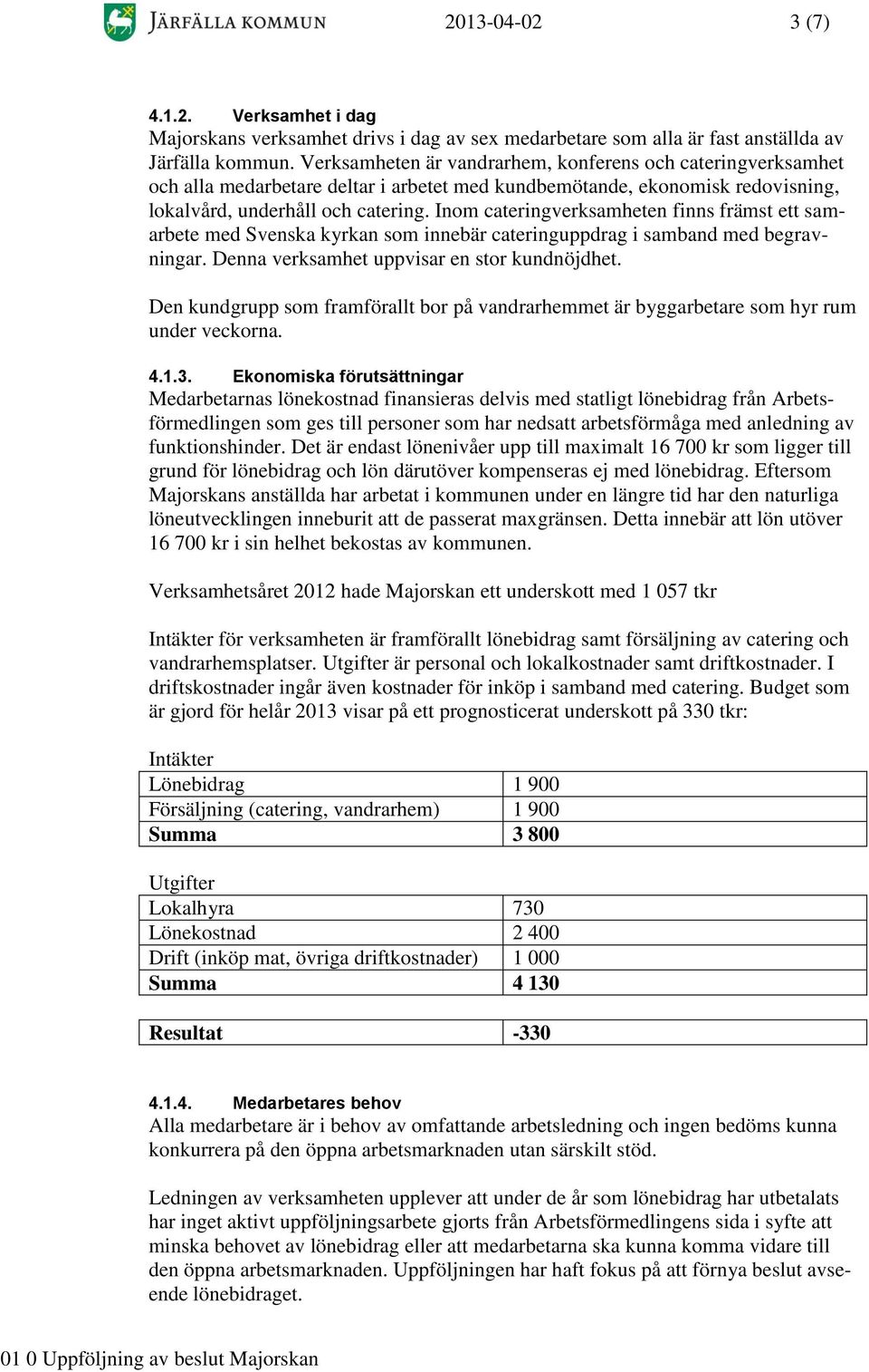 Inom cateringverksamheten finns främst ett samarbete med Svenska kyrkan som innebär cateringuppdrag i samband med begravningar. Denna verksamhet uppvisar en stor kundnöjdhet.
