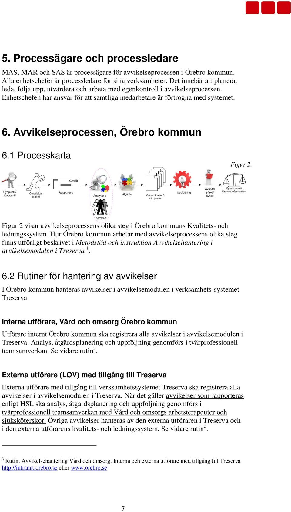 Avvikelseprocessen, Örebro kommun 6.1 Processkarta Figur 2. Figur 2 visar avvikelseprocessens olika steg i Örebro kommuns Kvalitets- och ledningssystem.