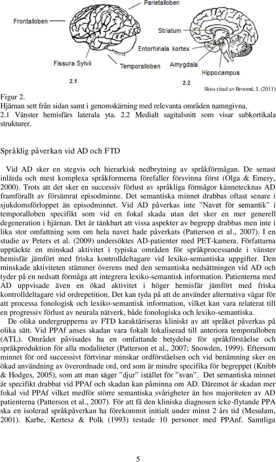Trots att det sker en successiv förlust av språkliga förmågor kännetecknas AD framförallt av försämrat episodminne. Det semantiska minnet drabbas oftast senare i sjukdomsförloppet än episodminnet.