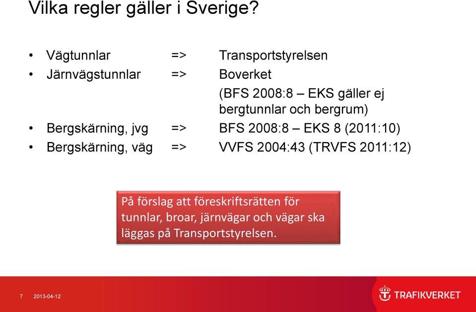 bergtunnlar och bergrum) Bergskärning, jvg => BFS 2008:8 EKS 8 (2011:10) Bergskärning,