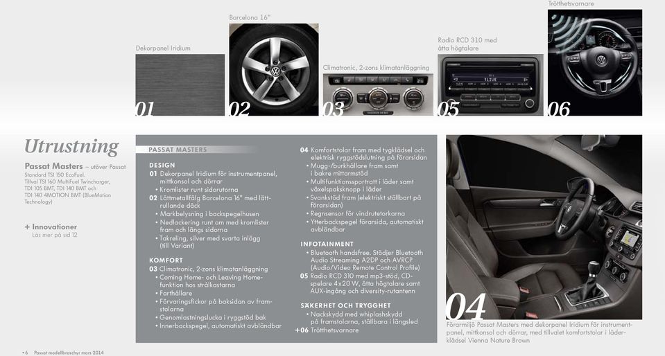 instrument panel, mittkonsol och dörrar Kromlister runt sidorutorna 02 Lättmetallfälg Barcelona 16" med lättrullande däck Markbelysning i backspegelhusen Nedlackering runt om med krom lister fram och