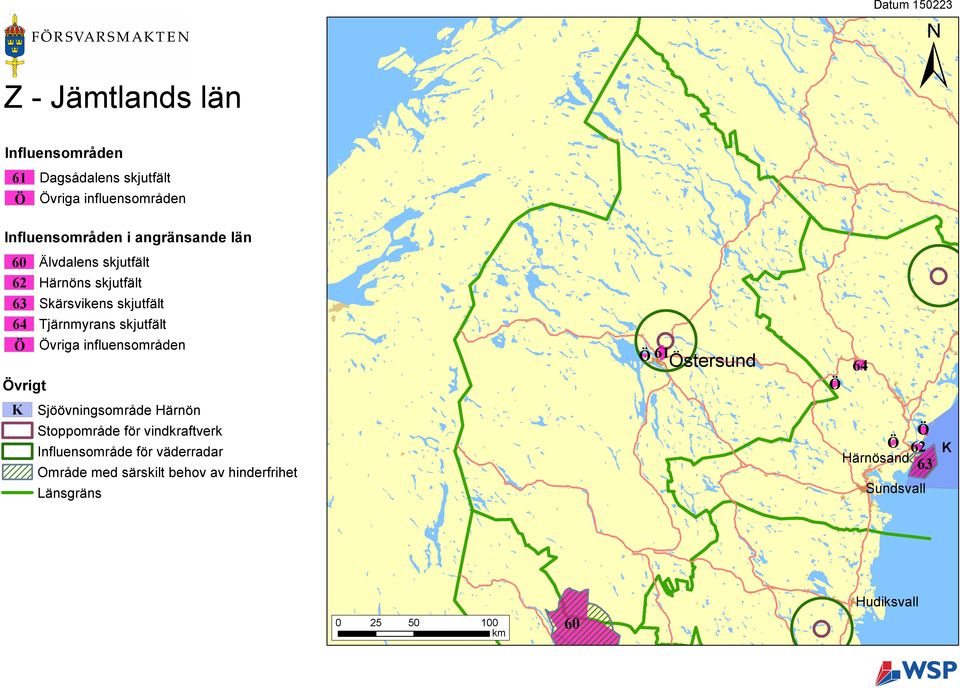 Övriga influensområden Ö 61 Östersund Ö 64 K Sjöövningsområde Härnön Stoppområde för vindkraftverk Influensområde för