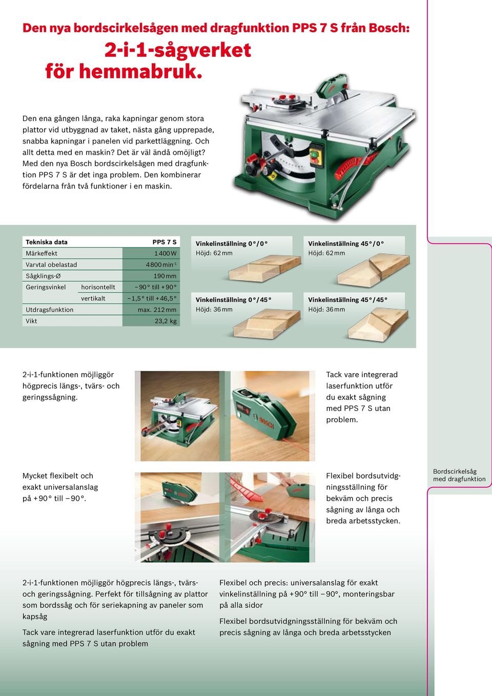 Det är väl ändå omöjligt? Med den nya Bosch bordscirkelsågen med dragfunktion PPS 7 S är det inga problem. Den kombinerar fördelarna från två funktioner i en maskin.