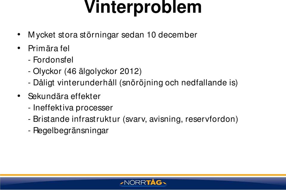 (snöröjning och nedfallande is) Sekundära effekter - Ineffektiva