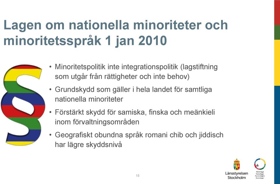 gäller i hela landet för samtliga nationella minoriteter Förstärkt skydd för samiska, finska