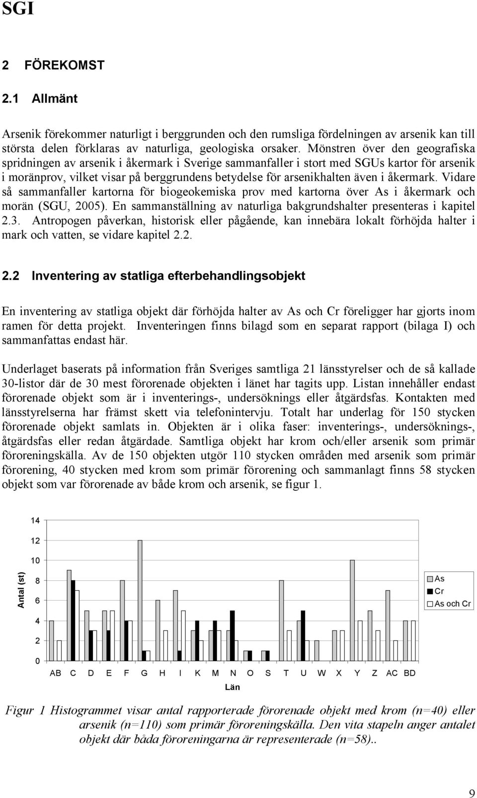 åkermark. Vidare så sammanfaller kartorna för biogeokemiska prov med kartorna över As i åkermark och morän (SGU, 2005). En sammanställning av naturliga bakgrundshalter presenteras i kapitel 2.3.