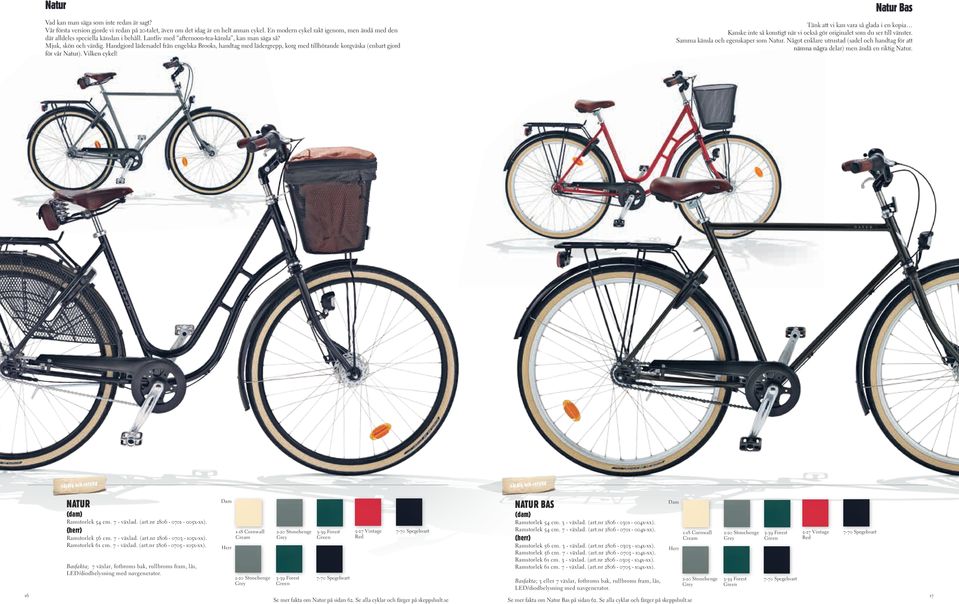 Handgjord lädersadel från engelska Brooks, handtag med lädergrepp, korg med tillhörande korgväska (enbart gjord för vår Natur). Vilken cykel!