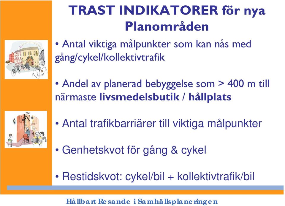 närmaste livsmedelsbutik / hållplats Antal trafikbarriärer till viktiga