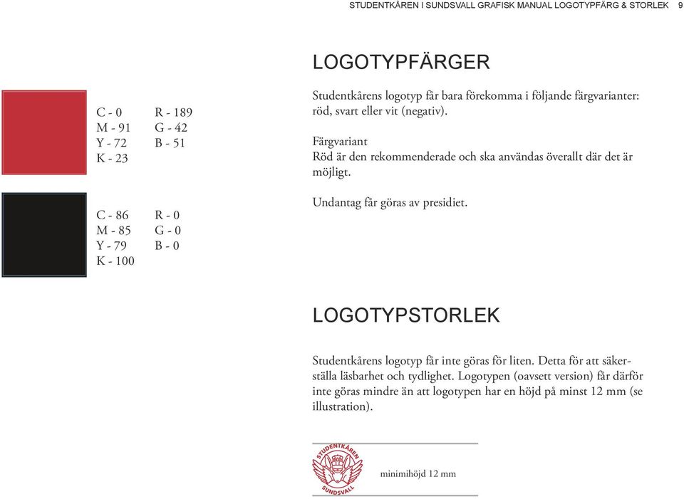 Färgvariant Röd är den rekommenderade och ska användas överallt där det är möjligt. Undantag får göras av presidiet.