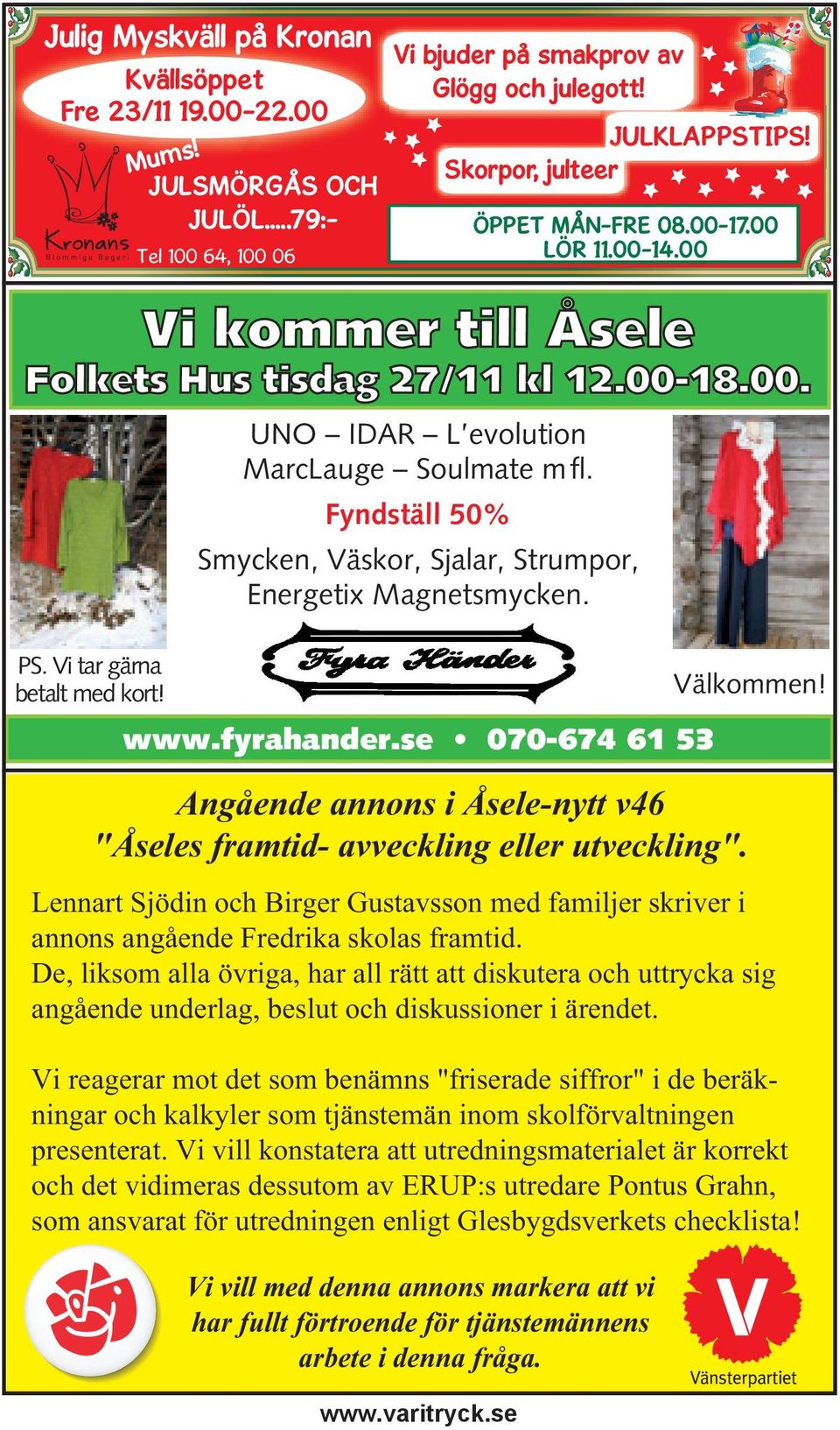 Fyndställ 50% Smycken, Väskor, Sjalar, Strumpor, Energetix Magnetsmycken. PS. Vi tar gärna betalt med kort! Välkommen! www.fyrahander.