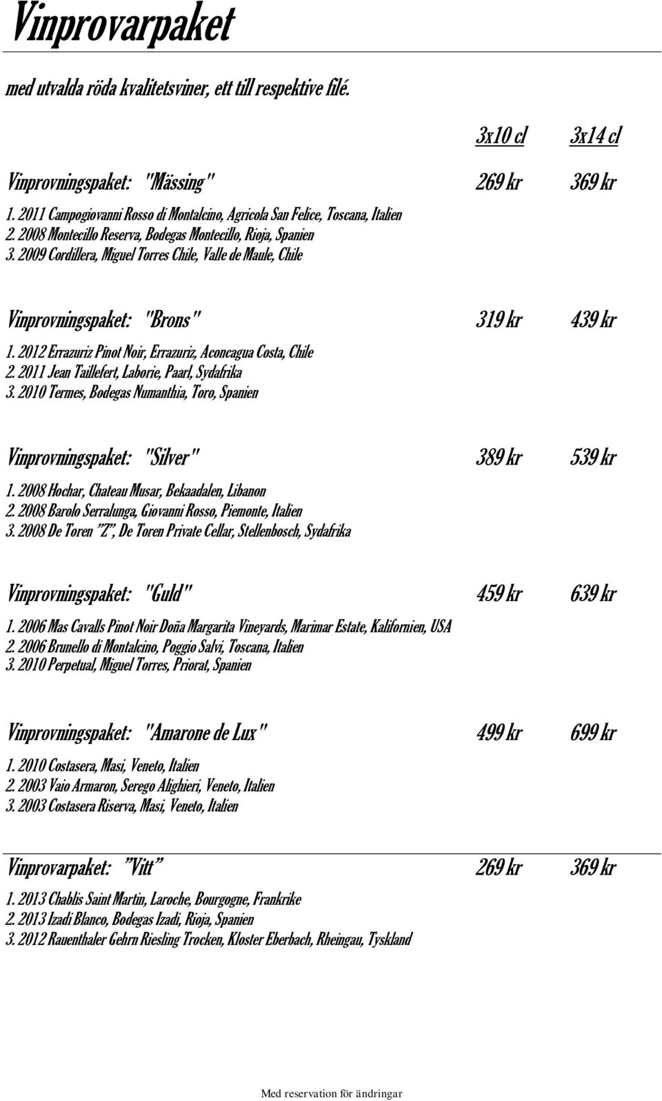 2009 Cordillera, Miguel Torres Chile, Valle de Maule, Chile Vinprovningspaket: "Brons" 319 kr 439 kr 1. 2012 Errazuriz Pinot Noir, Errazuriz, Aconcagua Costa, Chile 2.