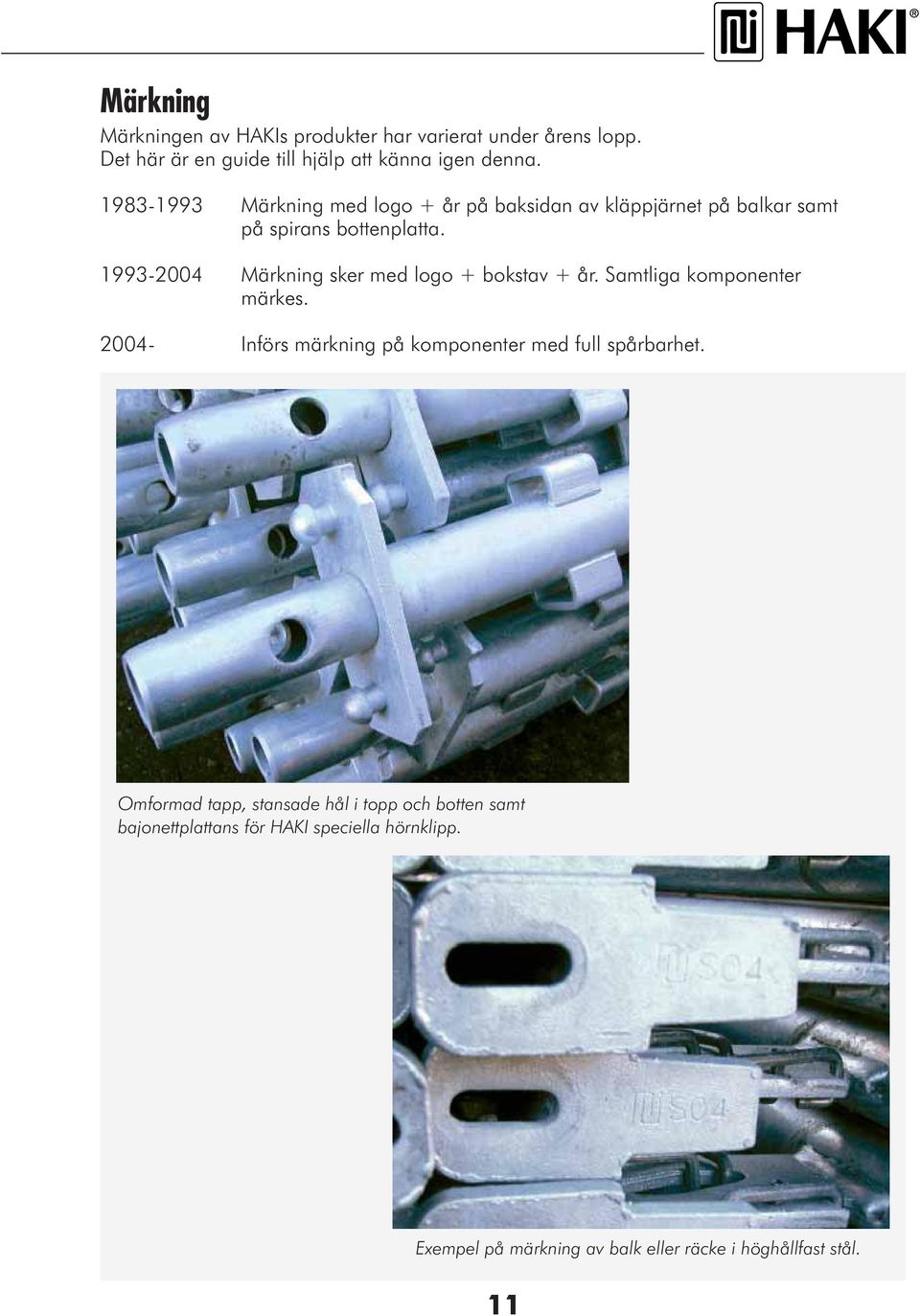 1993-2004 Märkning sker med logo + bokstav + år. Samtliga komponenter märkes.