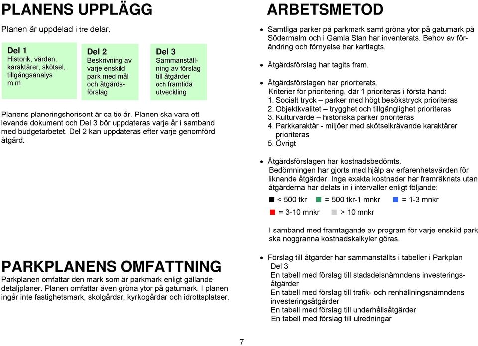 utveckling Planens planeringshorisont är ca tio år. Planen ska vara ett levande dokument och Del 3 bör uppdateras varje år i samband med budgetarbetet.