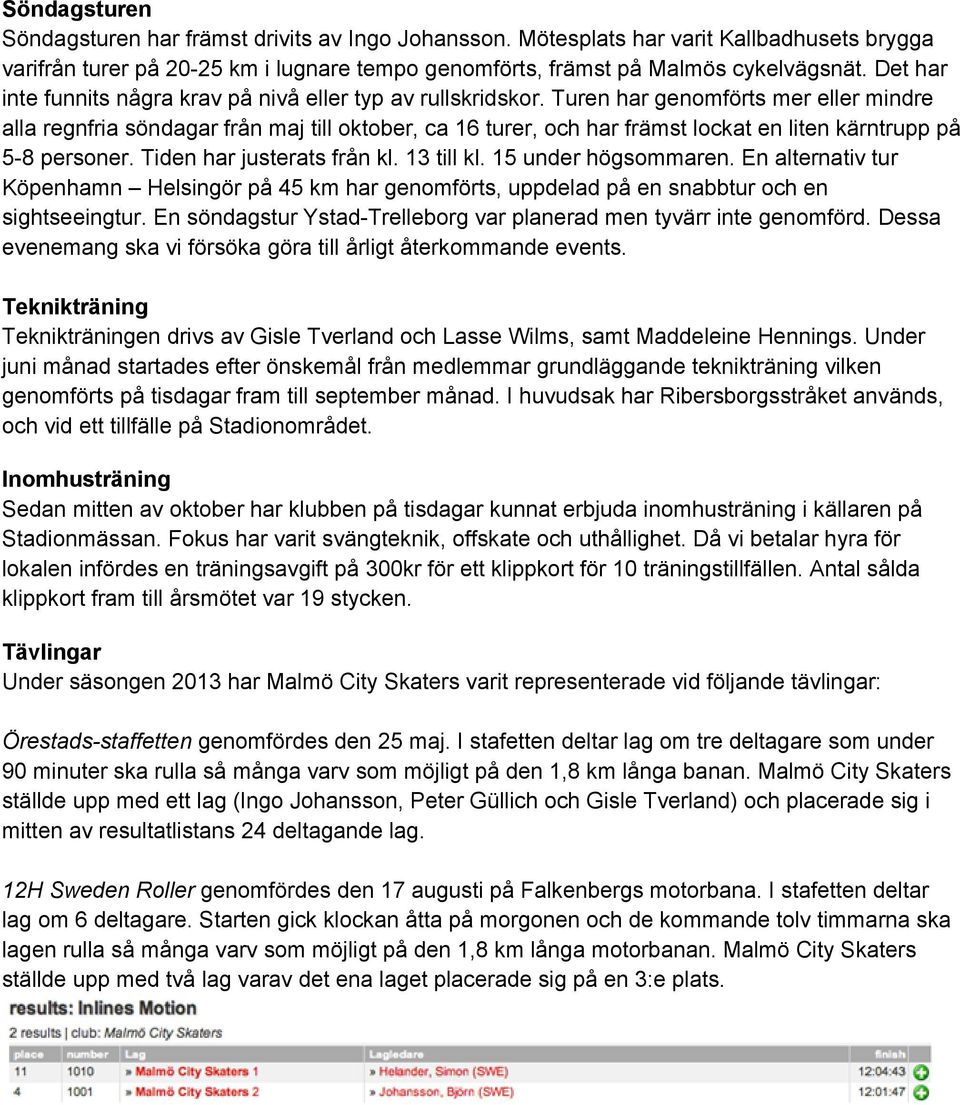 Turen har genomförts mer eller mindre alla regnfria söndagar från maj till oktober, ca 16 turer, och har främst lockat en liten kärntrupp på 5 8 personer. Tiden har justerats från kl. 13 till kl.