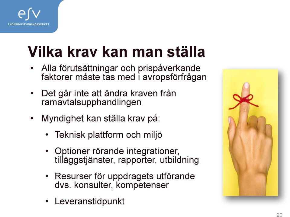 ställa krav på: Teknisk plattform och miljö Optioner rörande integrationer, tilläggstjänster,