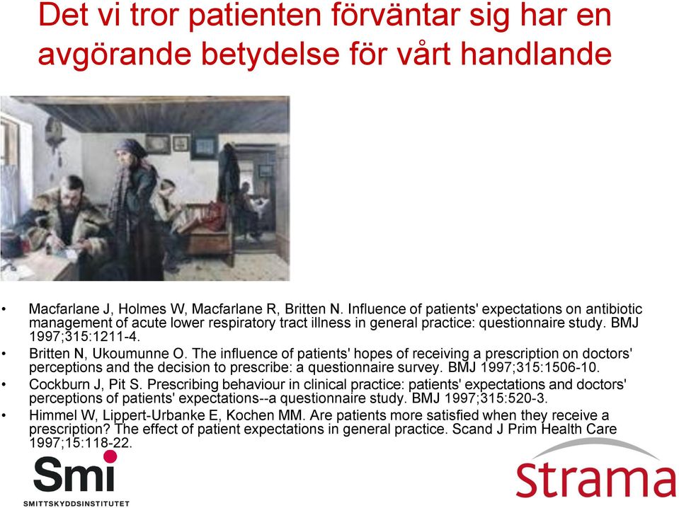 The influence of patients' hopes of receiving a prescription on doctors' perceptions and the decision to prescribe: a questionnaire survey. BMJ 1997;315:1506-10. Cockburn J, Pit S.