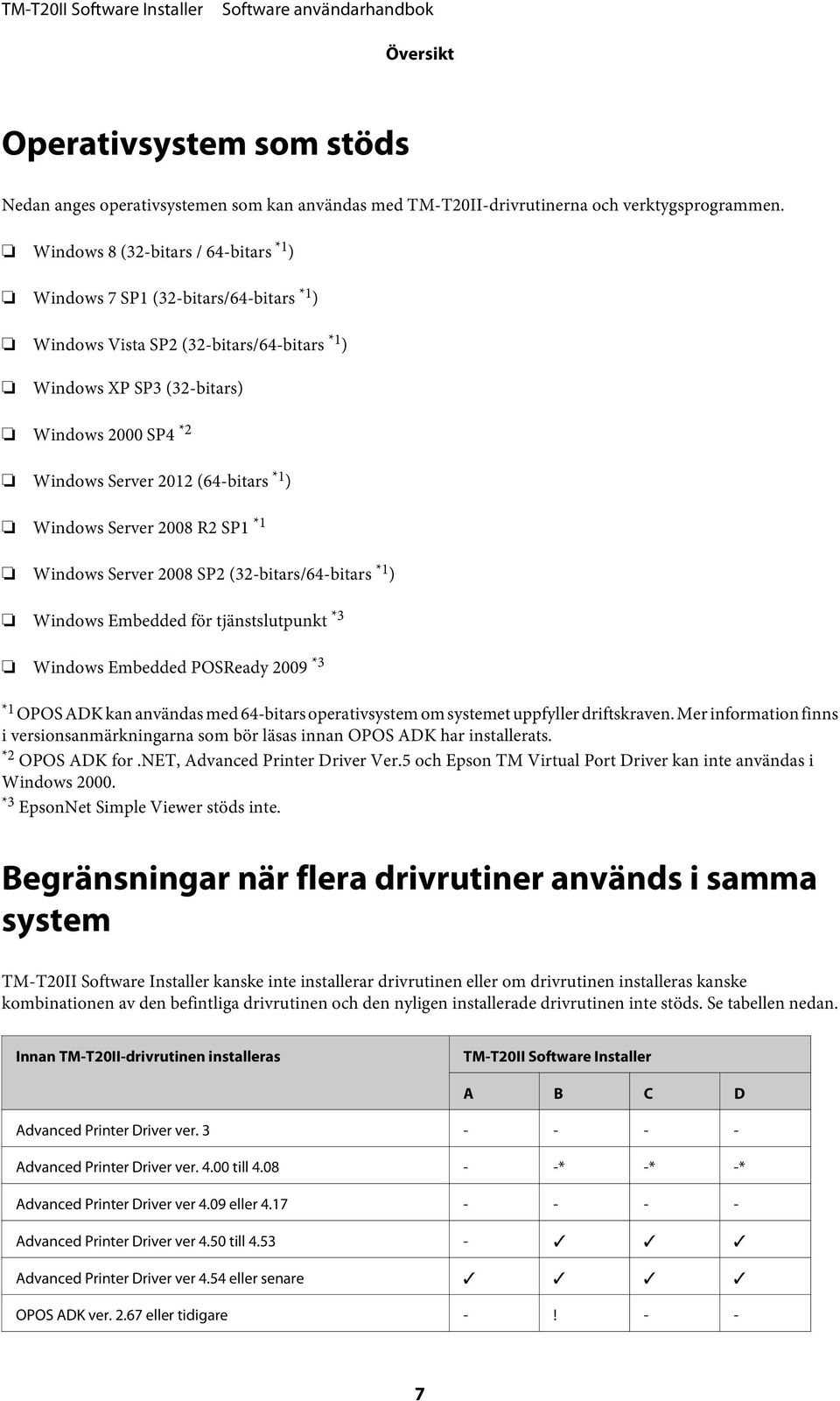 *1 ) Windows Server 2008 R2 SP1 *1 Windows Server 2008 SP2 (32-bitars/64-bitars *1 ) Windows Embedded för tjänstslutpunkt *3 Windows Embedded POSReady 2009 *3 *1 OPOS ADK kan användas med 64-bitars