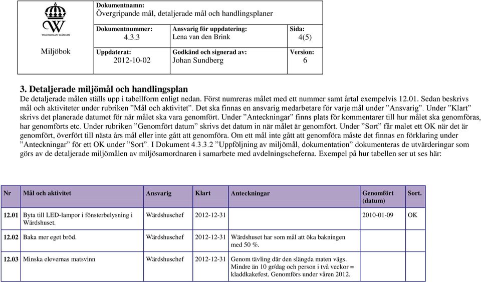 Under Klart skrivs det planerade datumet för när målet ska vara genomfört. Under Anteckningar finns plats för kommentarer till hur målet ska genomföras, har genomförts etc.