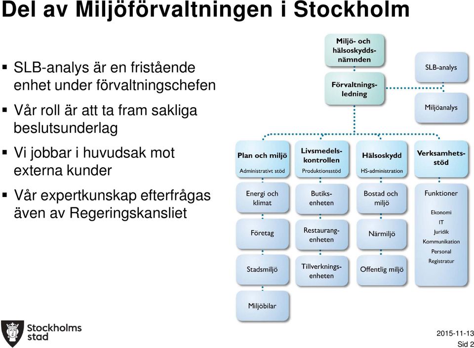 fram sakliga beslutsunderlag Vi jobbar i huvudsak mot externa