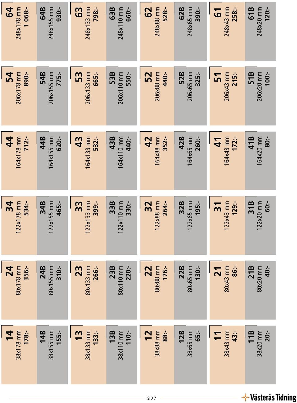 mm 60:- 43 64x33 mm 53:- 43B 64x0 mm 440:- 4 64x88 mm 35:- 4B 64x65 mm 0:- 4 64x43 mm 7:- 4B 64x0 mm 80:- 54 06x78 mm 890:- 54B 06x55 mm 775:- 53 06x33 mm 665:- 53B 06x0 mm 550:- 5 06x88