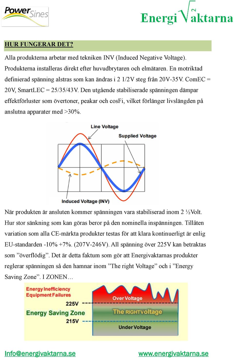 Den utgående stabiliserade spänningen dämpar effektförluster som övertoner, peakar och cosfi, vilket förlänger livslängden på anslutna apparater med >30%.