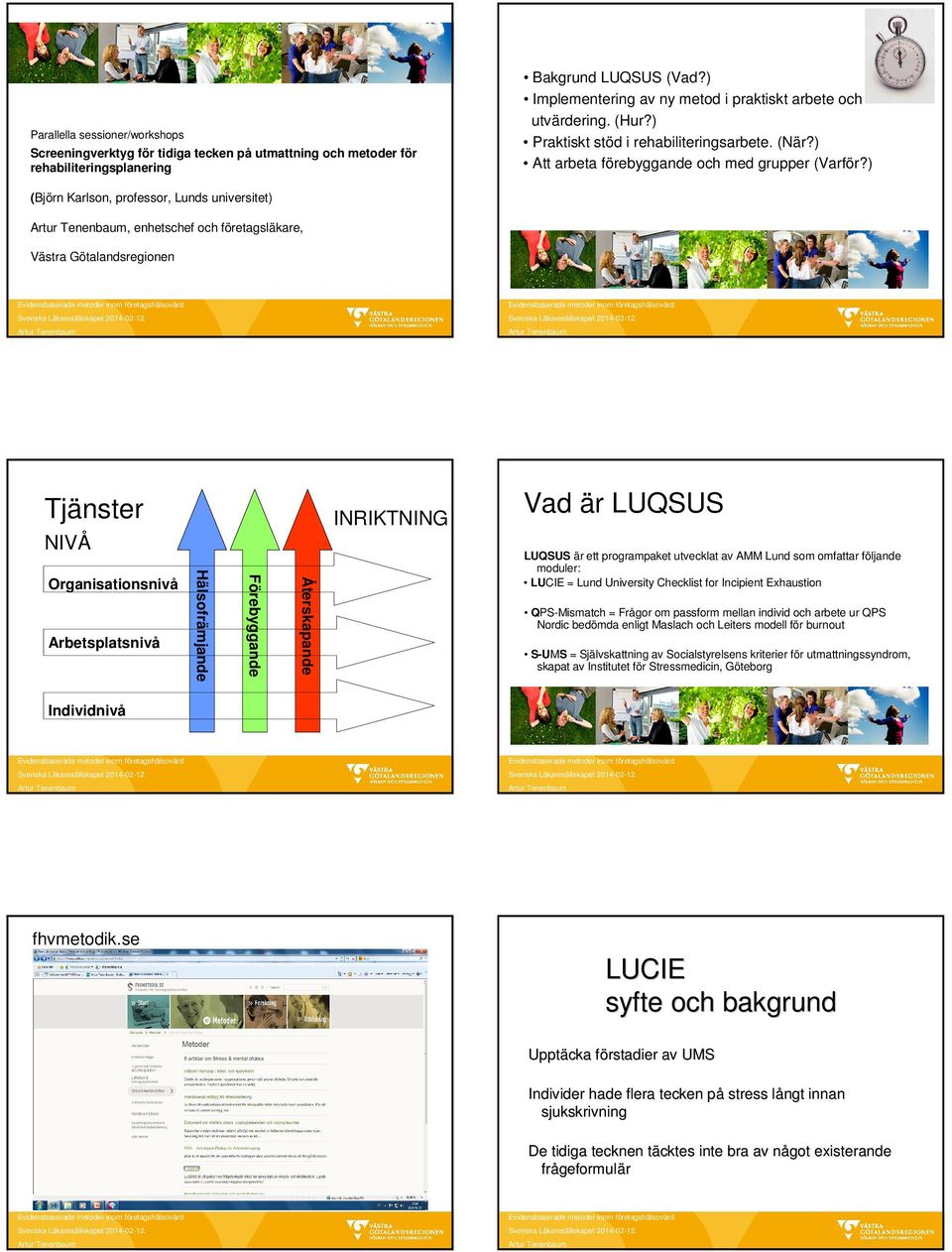 INRIKTNING Vad är LUQSUS LUQSUS är ett programpaket utvecklat av AMM Lund som omfattar följande moduler: LUCIE = Lund University Checklist for Incipient Exhaustion QPS-Mismatch = Frågor om passform