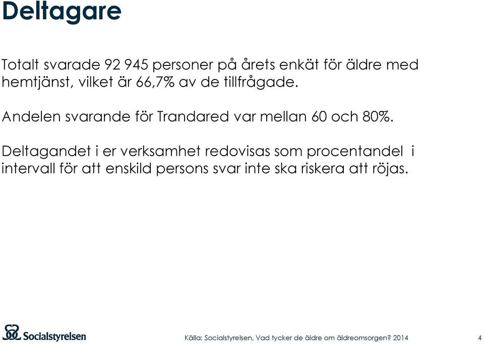 Deltagandet i er verksamhet redovisas som procentandel i intervall för att enskild persons