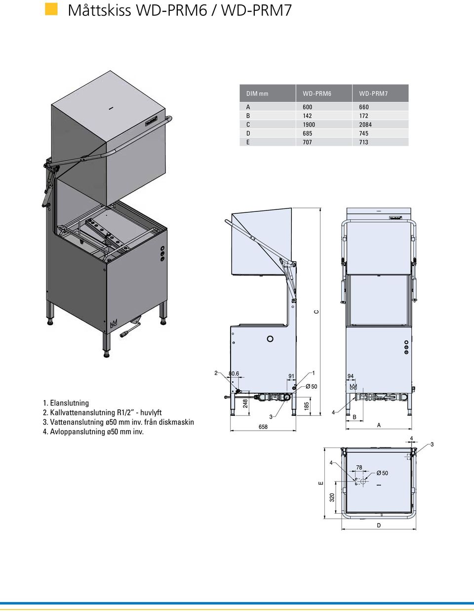Avloppanslutning ø50 mm inv. R:\52 WD-7REC\303195.dwg Ritad DB Generell tolerans SS-ISO 2768 m Kontr. Reg.-nr Godk.