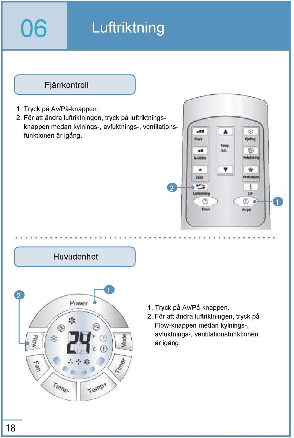 avfuktnings-, ventilationsfunktionen är igång. 2 1 Huvudenhet 2 1 1.