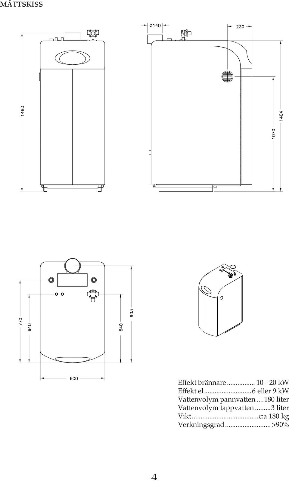 ..6 eller 9 kw Vattenvolym pannvatten.
