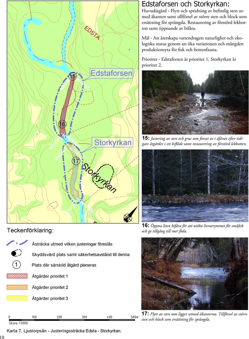 samt öppnande av bifåra. Mål mångfald. ersättning för sprängda. Restaurering av förstörd lekbotten samt - öppnande 1 (tillförsel av av bifåra. större block är prioritet Prioritet 2).