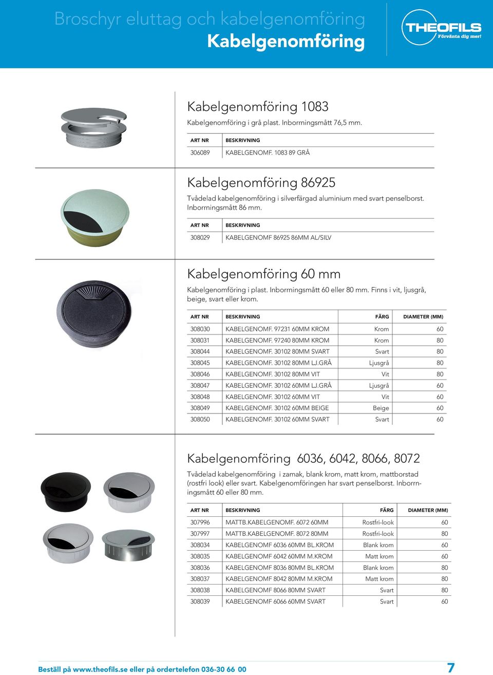 308029 KABELGENOMF 86925 86MM AL/SILV Kabelgenomföring 60 mm Kabelgenomföring i plast. Inborrningsmått 60 eller 80 mm. Finns i vit, ljusgrå, beige, svart eller krom.