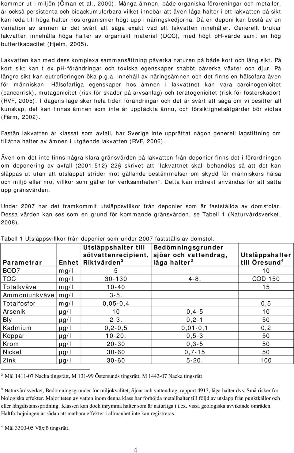 högt upp i näringskedjorna. Då en deponi kan bestå av en variation av ämnen är det svårt att säga exakt vad ett lakvatten innehåller.