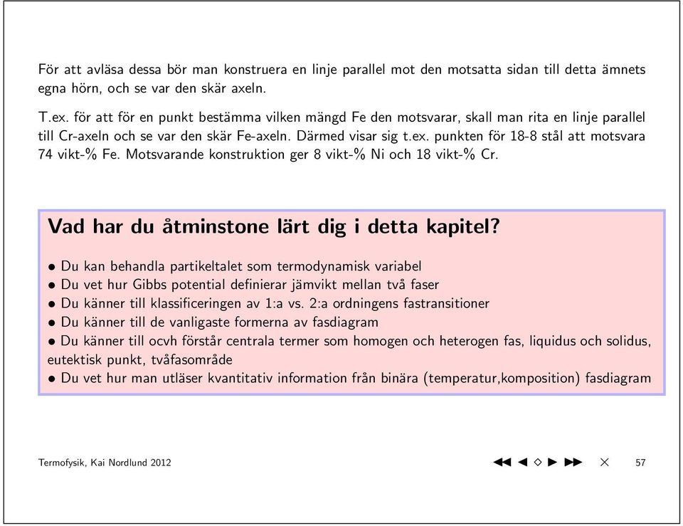 punkten för 18-8 stål att motsvara 74 vikt-% Fe. Motsvarande konstruktion ger 8 vikt-% Ni och 18 vikt-% Cr. Vad har du åtminstone lärt dig i detta kapitel?