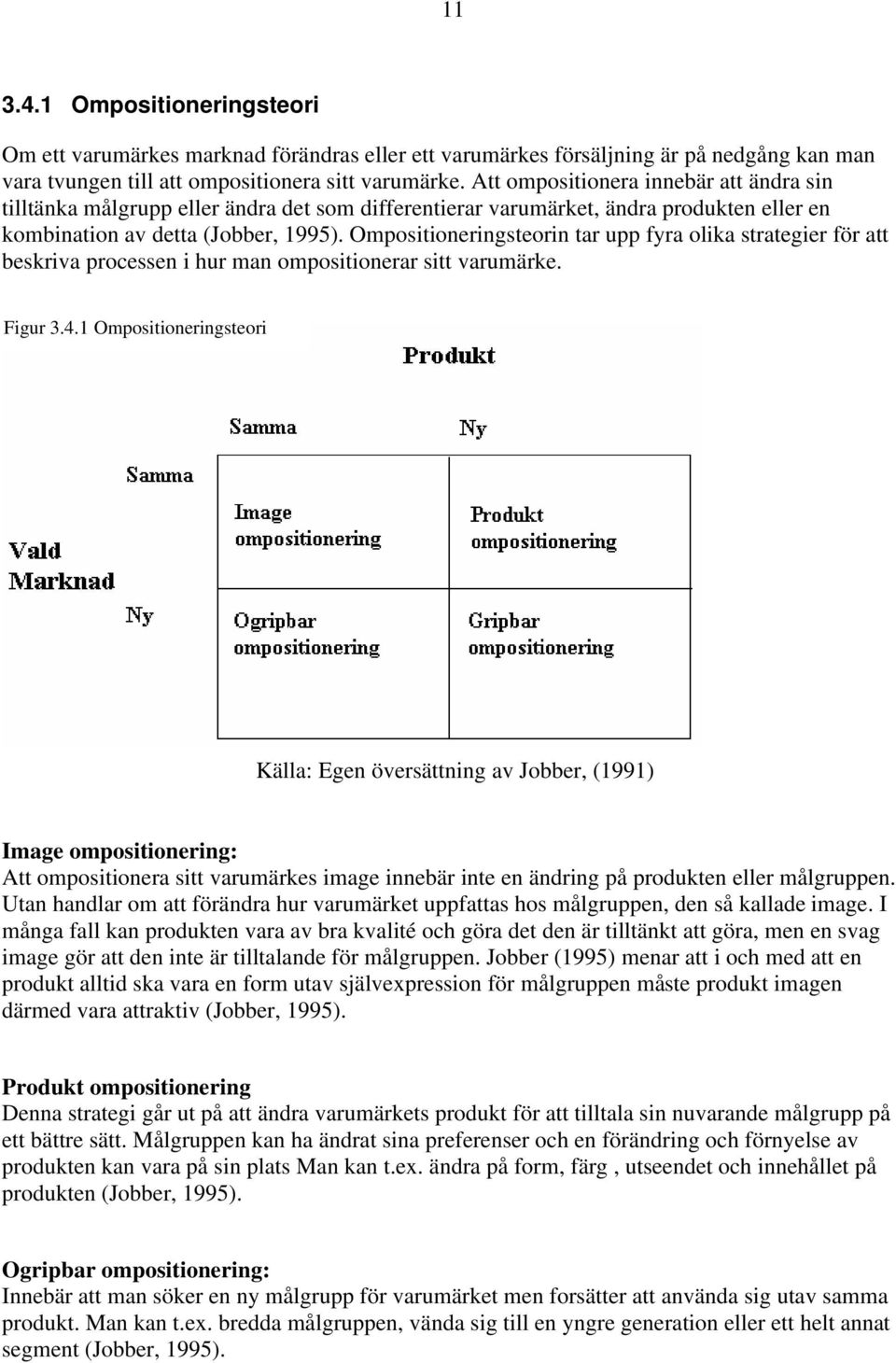 Ompositioneringsteorin tar upp fyra olika strategier för att beskriva processen i hur man ompositionerar sitt varumärke. Figur 3.4.