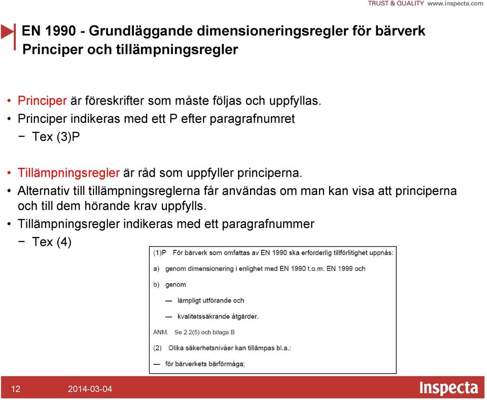 Principer indikeras med ett P efter paragrafnumret Tex (3)P Tillämpningsregler är råd som uppfyller