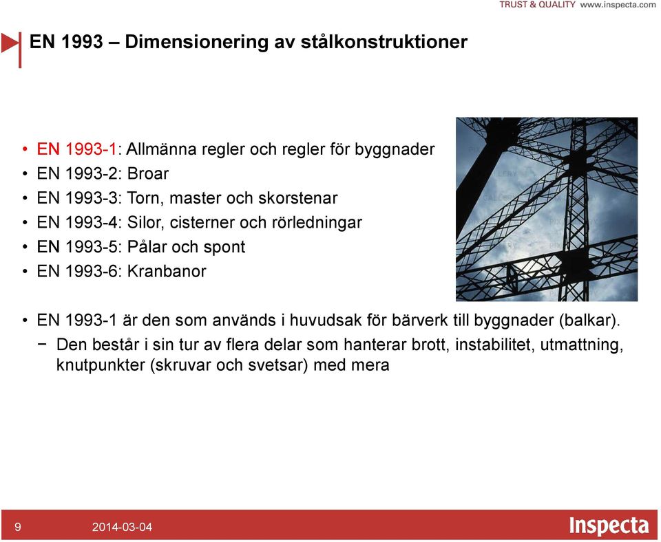 spont EN 1993-6: Kranbanor EN 1993-1 är den som används i huvudsak för bärverk till byggnader (balkar).