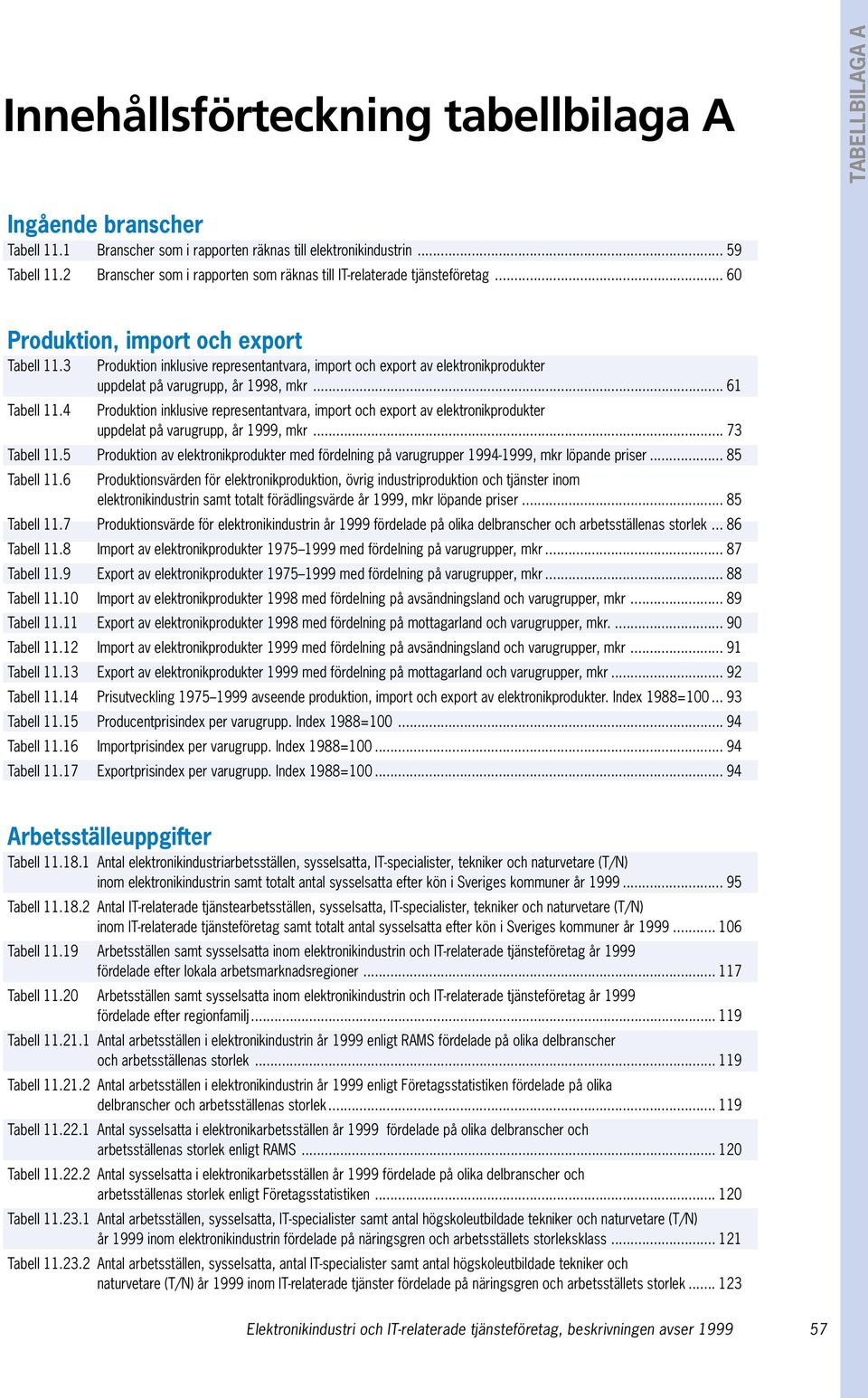 3 Produktion inklusive representantvara, import och export av elektronikprodukter uppdelat på varugrupp, år 1998, mkr... 61 Tabell 11.