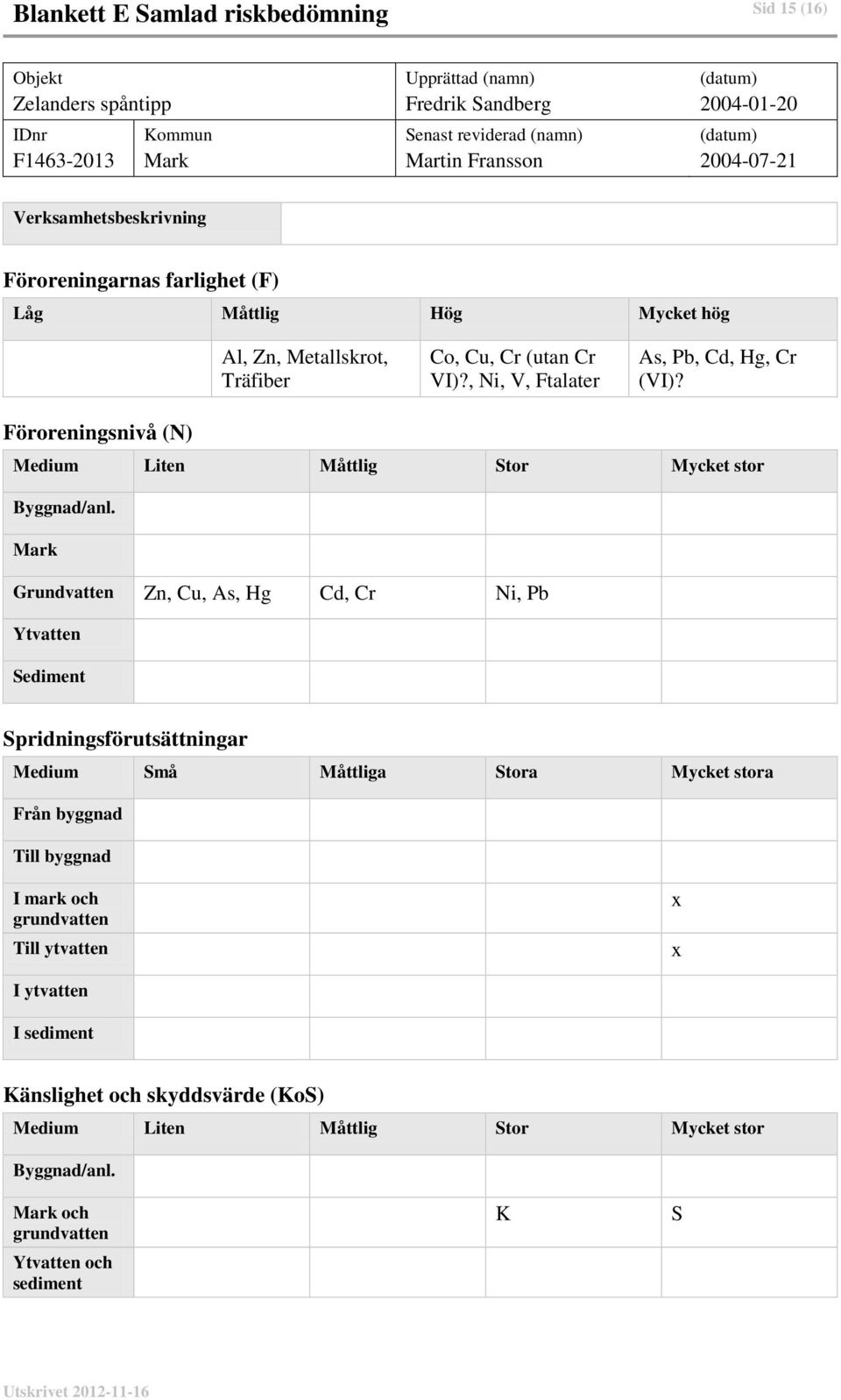 Föroreningsnivå (N) Medium Liten Måttlig Stor Mycket stor Byggnad/anl.