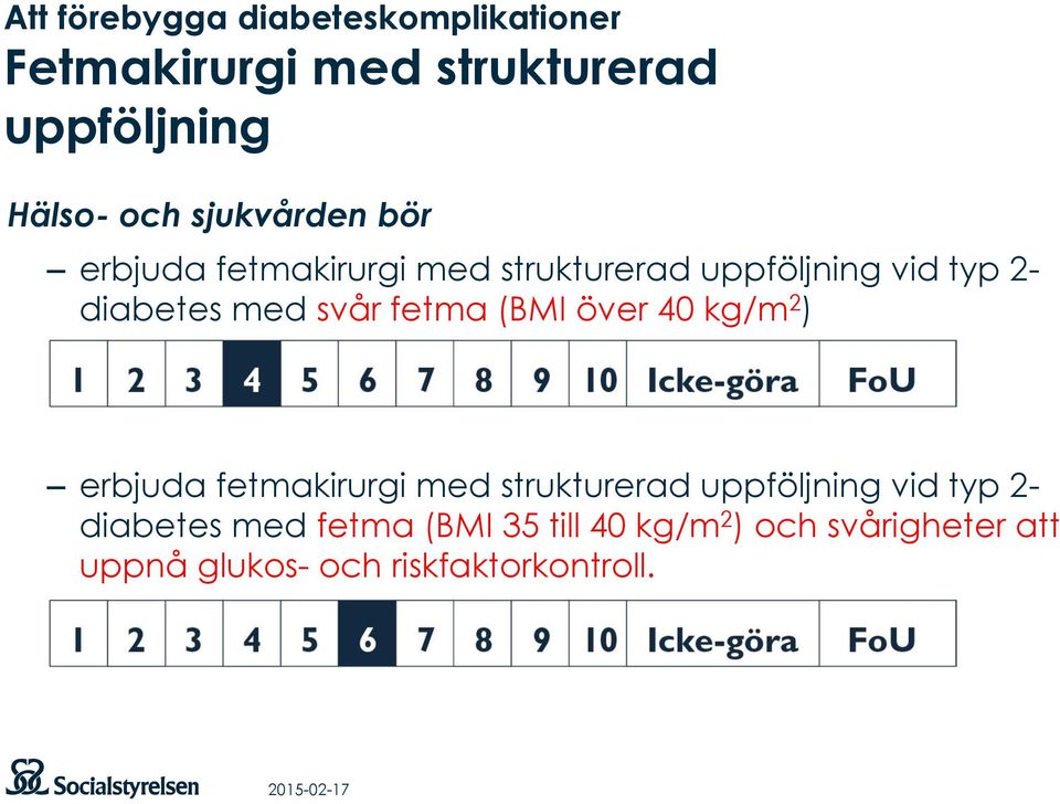 fetma (BMI över 40 kg/m 2 ) erbjuda fetmakirurgi med strukturerad uppföljning vid typ 2-