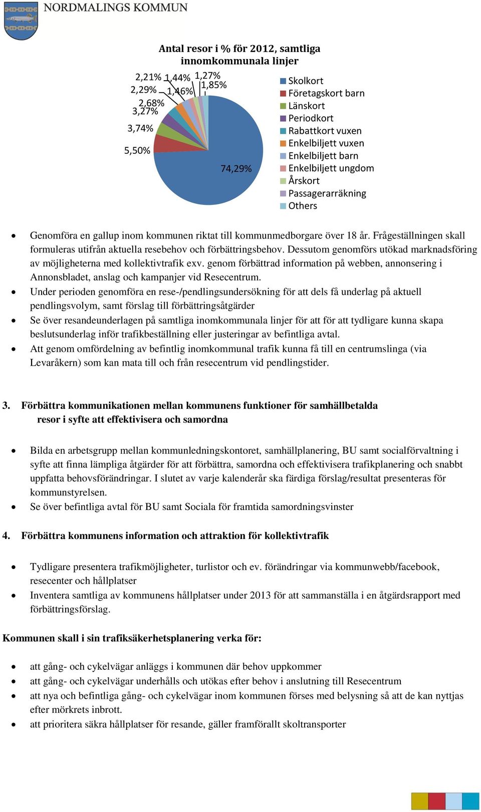 Frågeställningen skall formuleras utifrån aktuella resebehov och förbättringsbehov. Dessutom genomförs utökad marknadsföring av möjligheterna med kollektivtrafik exv.