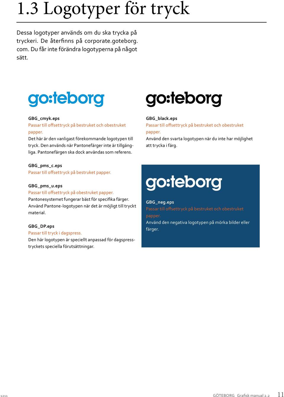 Pantonefärgen ska dock användas som referens. GBG_black.eps Passar till offsettryck på bestruket och obestruket papper. Använd den svarta logotypen när du inte har möjlighet att trycka i färg.