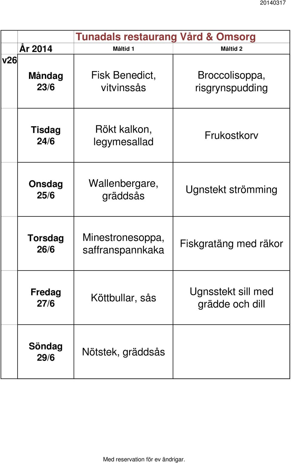 Ugnstekt strömming 26/6 Minestronesoppa, saffranspannkaka Fiskgratäng med